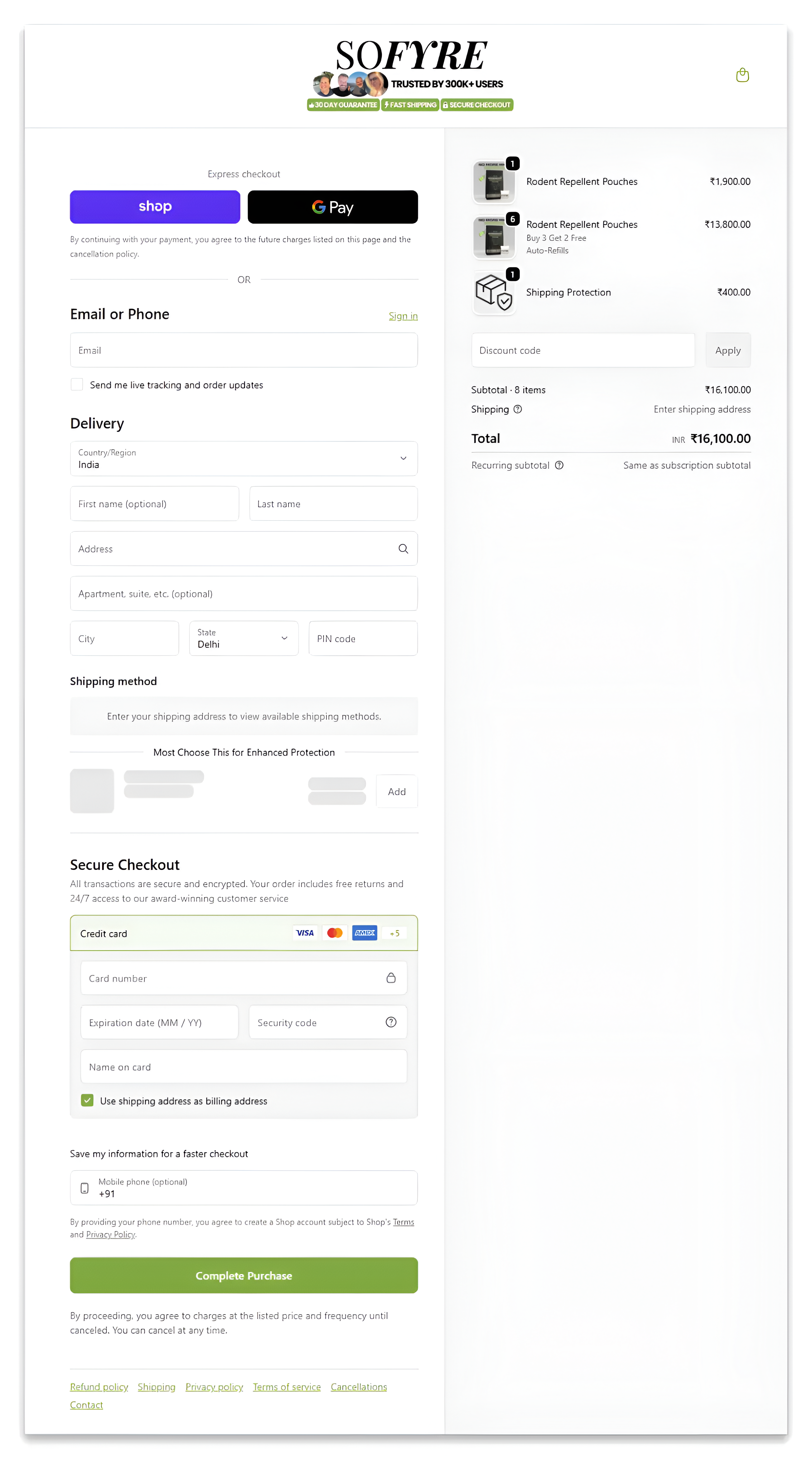 SoFyre Mouse Repellent checkout page.